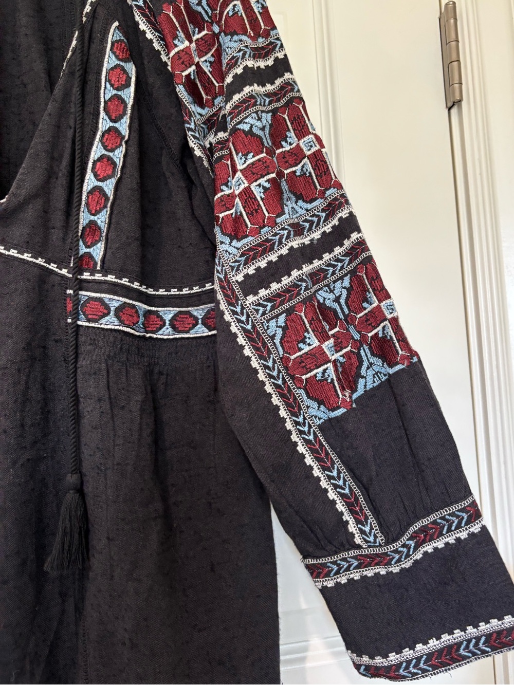 Free People S Boho Embroidered Folk Peasant Dress Turquoise Artisan Festival - Picture 3 of 14